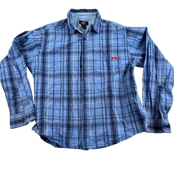 Dickies Mens Plaid Shirt Size M Blue Plaid Long Sleeve Button-Up Work Wear - Picture 1 of 6
